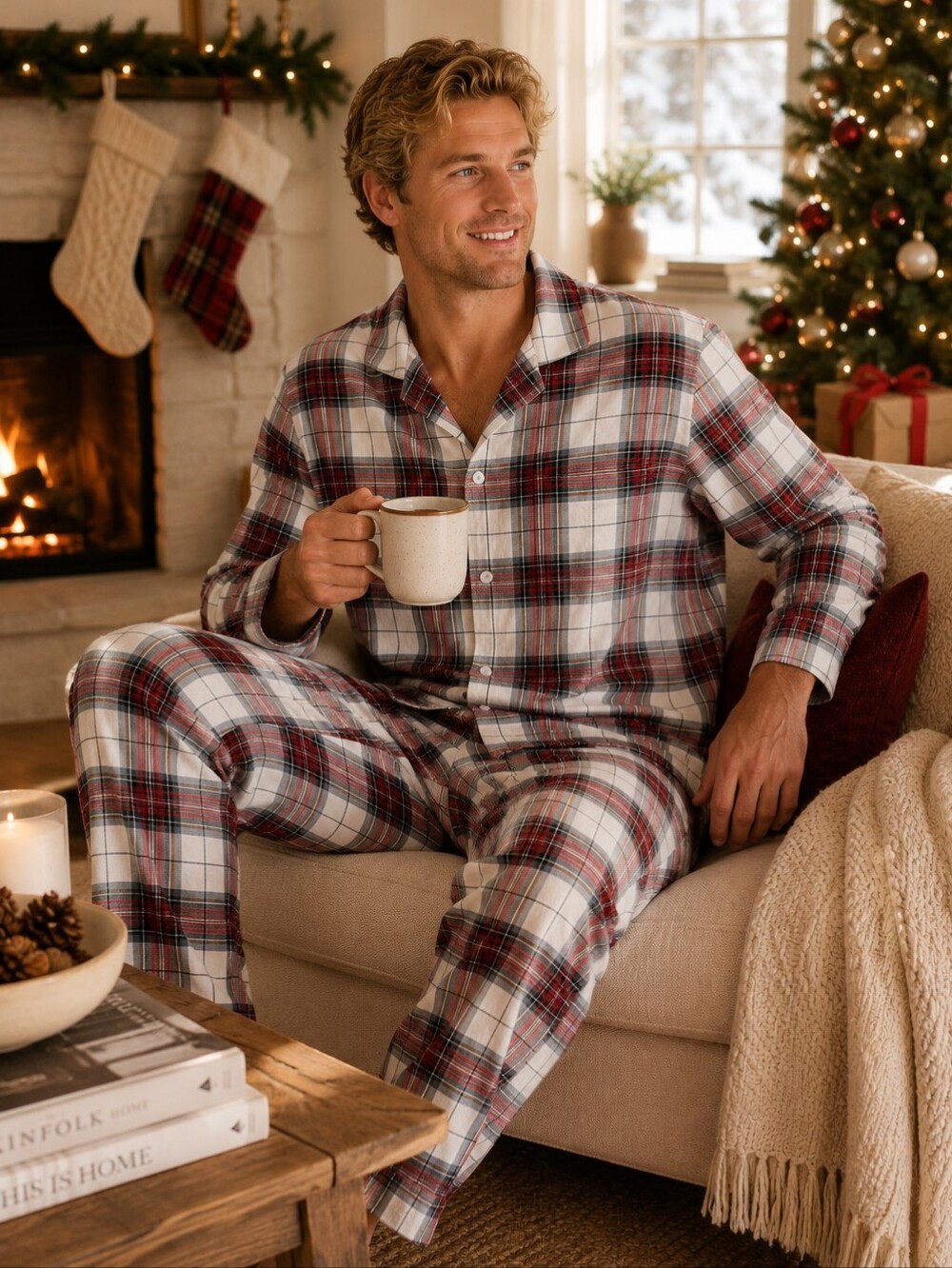 Abercrombie & Fitch Men's Red Plaid Flannel Pajama Set XL Top L Bottom